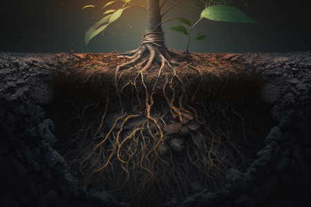 Roots of a Tree. AI generated. Created with Generative AI technologyの素材