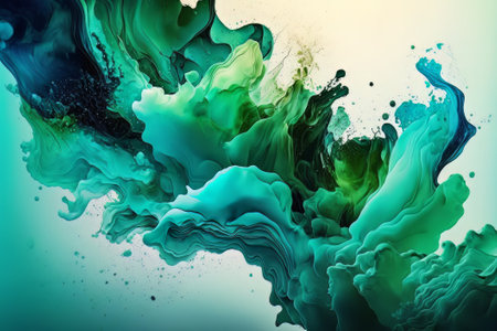 A painting of green waves in the ocean. Created with Generative AI technologyの素材