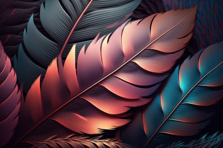Purple feathers. Created with Generative AI technologyの素材