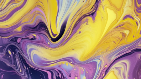 A vibrant abstract painting with yellow and purple colors blending together. Created with Generative AI technologyの素材