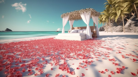 Paradise Caribbean white honeymoon love beach. Created with Generative AI technologyの素材