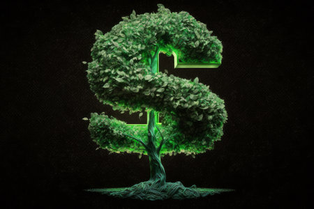 Green tree shaped in dollar sign isolated. Created with Generative AI technologyの素材