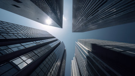 Wide angle view of the buildings near Leadenhall Street. Created with Generative AI technologyの素材
