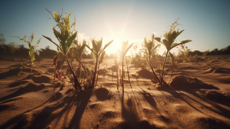 Young plant emerging from the ground. Created with Generative AI technologyの素材