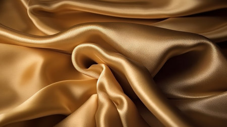 A close-up view of shimmering gold satin fabric texture. Created with Generative AI technologyの素材