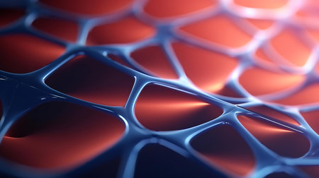 A close-up view of a blue and orange object. Created with Generative AI technologyの素材