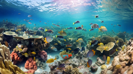A stunning coral garden teeming with life. Created with Generative AI technologyの素材