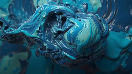 Blue paint like liquid fluid grunge abstract art. Created with Generative AI technologyの素材