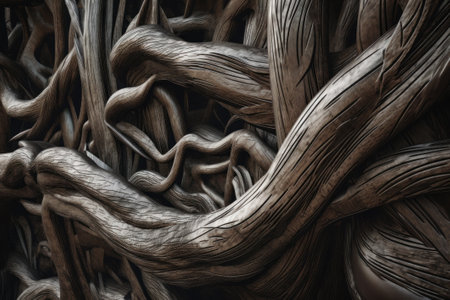 Ancient roots, a tree grows in a temple of India. Generative aiの素材