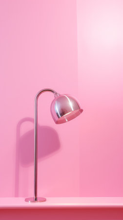 A pink room with a lamp on a pink shelfの素材
