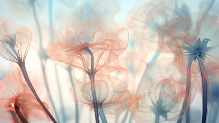 A close up of a bunch of flowers with a sky backgroundの素材