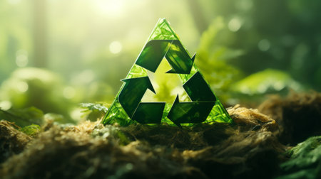 A green triangle shaped object in the middle of a forestの素材