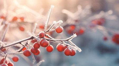 A bunch of red berries hanging from a treeの素材
