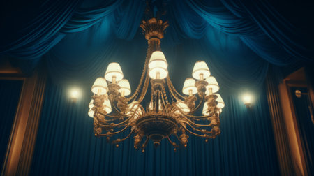 A chandelier hanging from a ceiling in a roomの素材