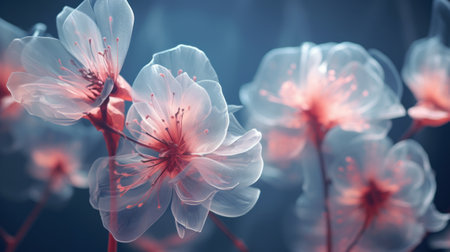 A close up of a bunch of flowers on a blue backgroundの素材