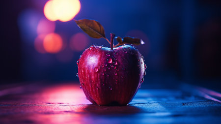 A red apple with a leaf on top of itの素材