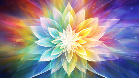 A colorful flower is shown in the middle of the imageの素材