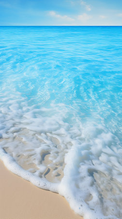 A sandy beach with a wave coming in to the shoreの素材