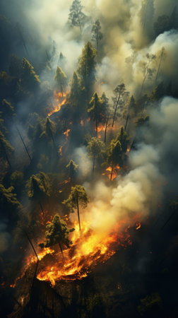 A smoky forest with dense treesの素材