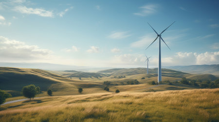 A wind turbine in the middle of a desertの素材