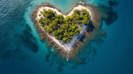 A heart shaped island in the middle of the oceanの素材