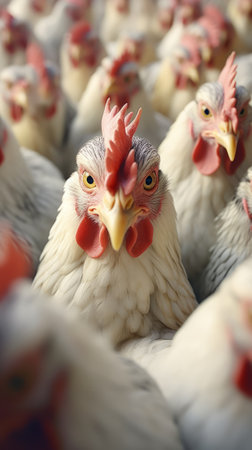 A flock of chickens standing togetherの素材