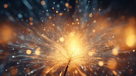 A sparkling sparkler on a dark backgroundの素材