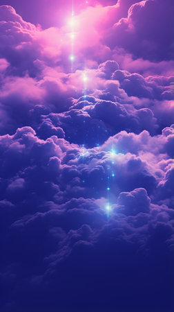 A vibrant purple sky filled with fluffy cloudsの素材