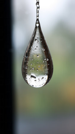 A single water droplet hanging from a window, capturing the beauty of natures delicate momentsの素材