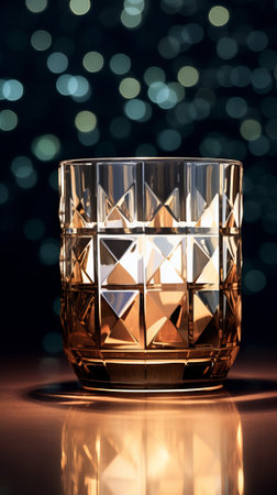 A glass candle holder on a tableの素材