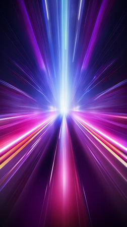 A vibrant abstract background with streaks of purple and blue lightの素材