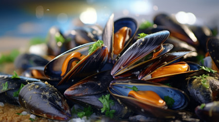 A delicious plate of fresh musselsの素材