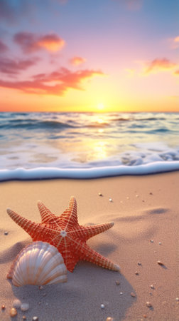 A starfish on a beach at sunsetの素材
