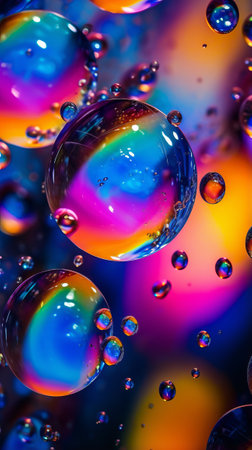 Colorful bubbles floating in the airの素材