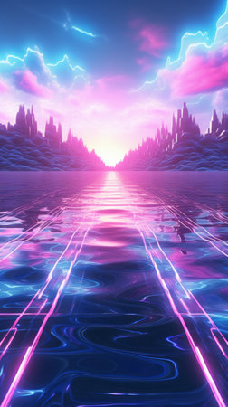A futuristic landscape created through computer graphicsの素材