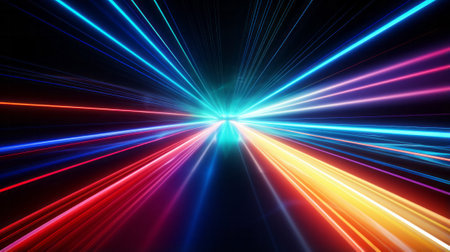 Colorful light streaks in the darkの素材