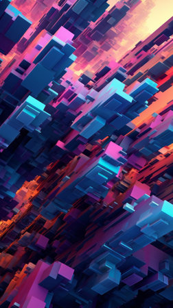 A vibrant and dynamic abstract background with a multitude of colorful blocksの素材
