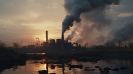 A factory emitting smoke from its chimneysの素材