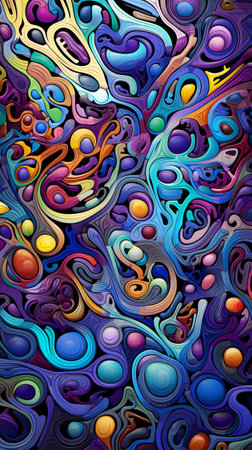 An abstract painting with vibrant colors and various geometric shapesの素材