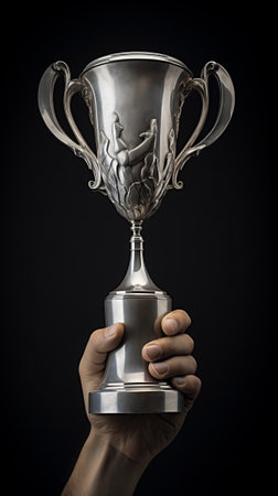 A person proudly holding a silver trophyの素材