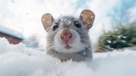 A curious mouse peering out of a windowの素材