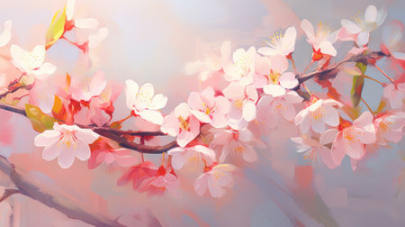 Pink flowers on a branchの素材