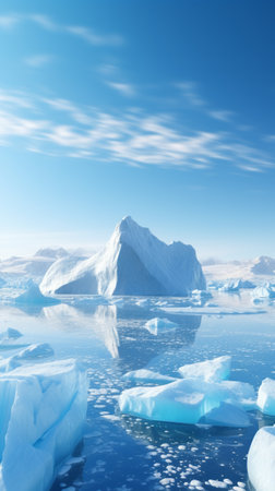 A stunning view of majestic icebergs floating on a calm body of waterの素材