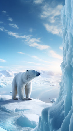 A majestic polar bear standing on a solitary icebergの素材