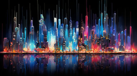A vibrant cityscape with towering skyscrapersの素材