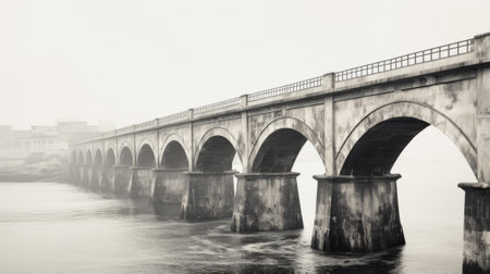 A monochromatic bridge spanning over calm watersの素材