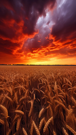 A vast wheat field under dramatic cloudsの素材