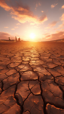 A stunning sunset over a desolate desert landscapeの素材