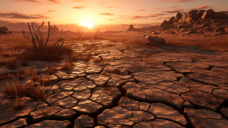 A breathtaking sunset over a vast desert landscapeの素材