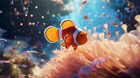 A clown fish swimming in an aquariumの素材